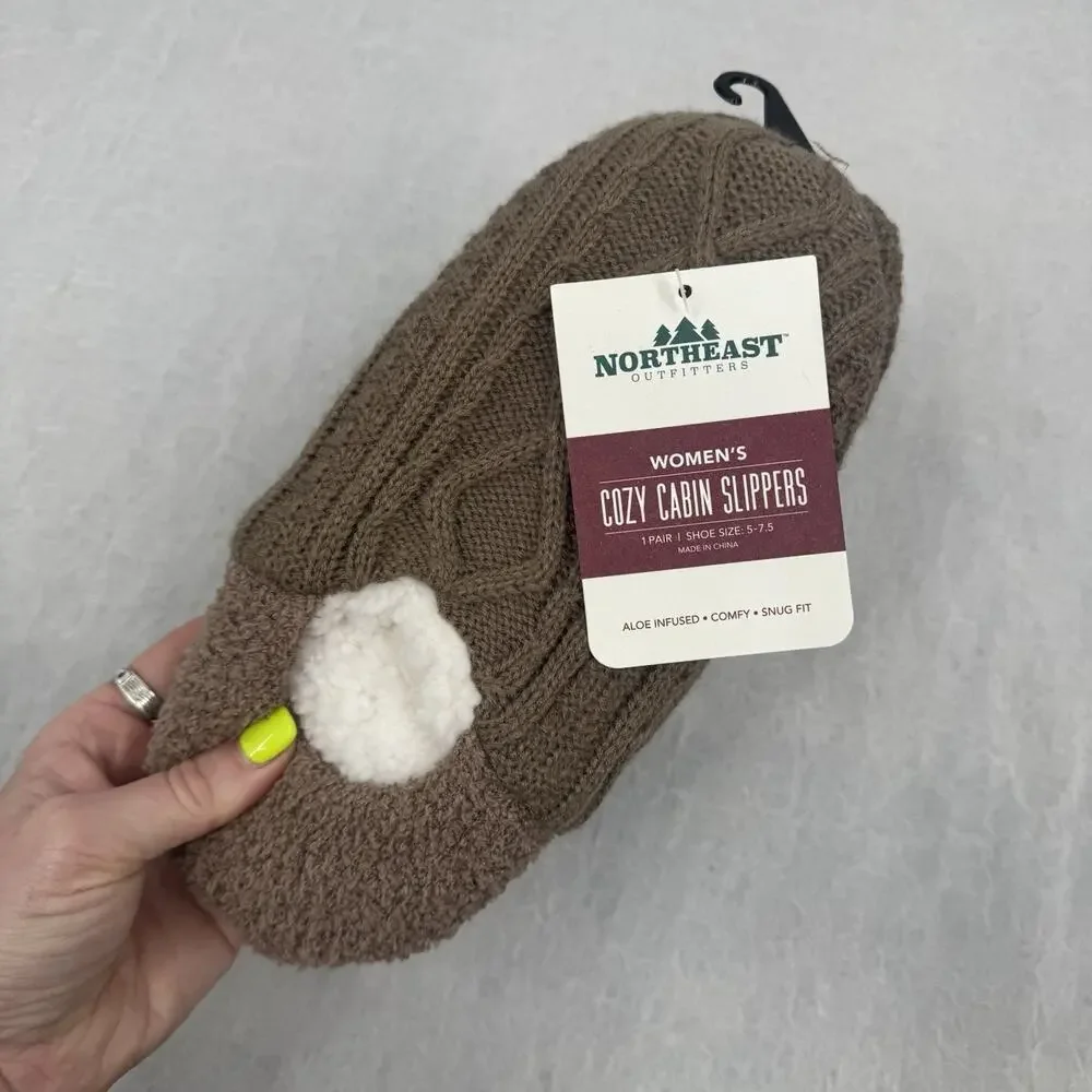 Northeast Outfitters Cozy Cabin Women's Diamond Knit Slippers S/M Taupe